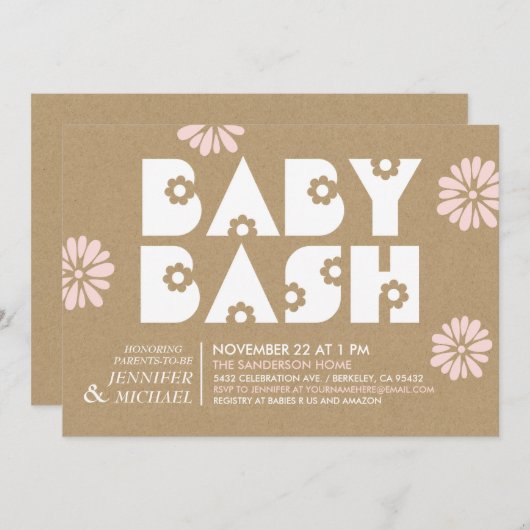 Baby Bash | Baby Shower Invitations Kraft Paper v2 Kaart (Voorkant / Achterkant)