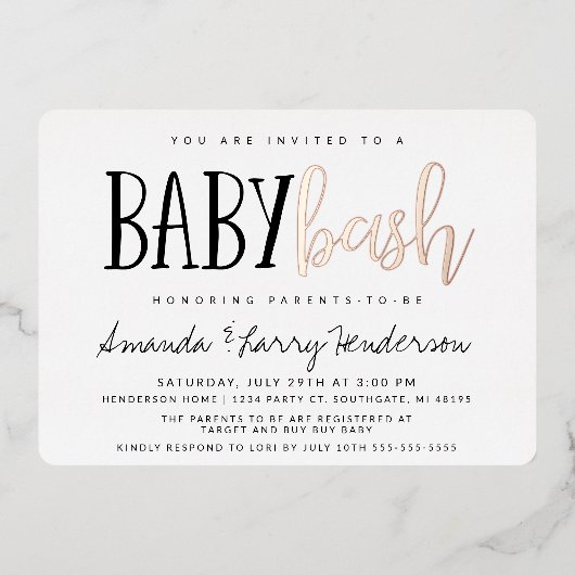 Baby Bash Couples Baby shower Folie Uitnodiging (Voorkant)