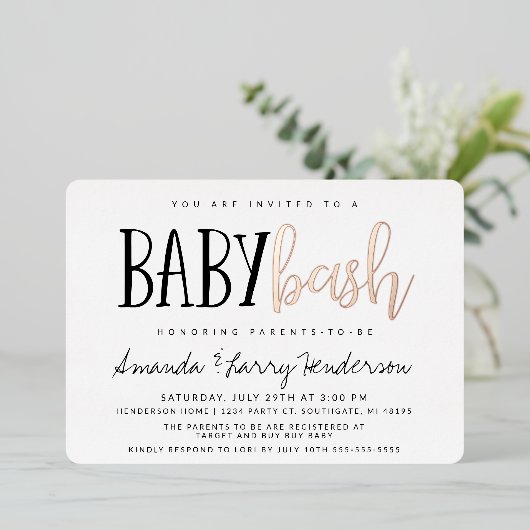 Baby Bash Couples Baby shower Folie Uitnodiging (Staand Voorkant)