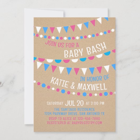 Baby Bash Roze Blauwe Douche Kaart (Voorkant)