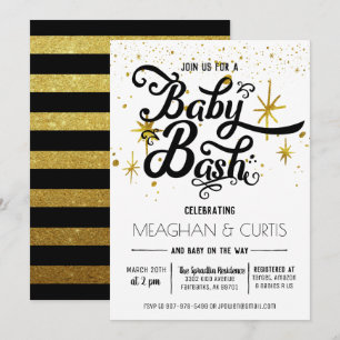 Baby Bash Uitnodiging   Zwart, Wit & Goud