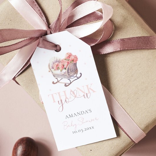 Baby Basket Floral Elegant Baby shower Cadeaulabel