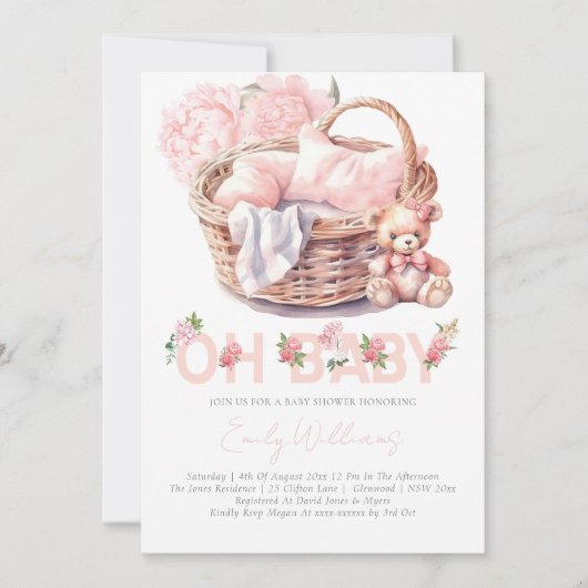 Baby Basket Floral Elegant Baby shower Kaart (Voorkant)