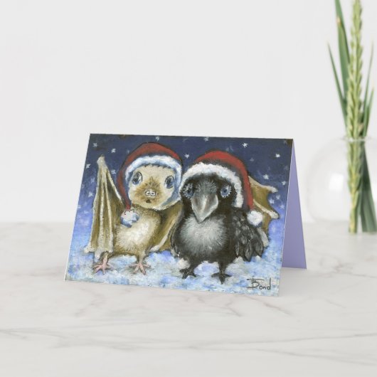 Baby Bat en Raven Feestdagen Kaart (Voorkant)