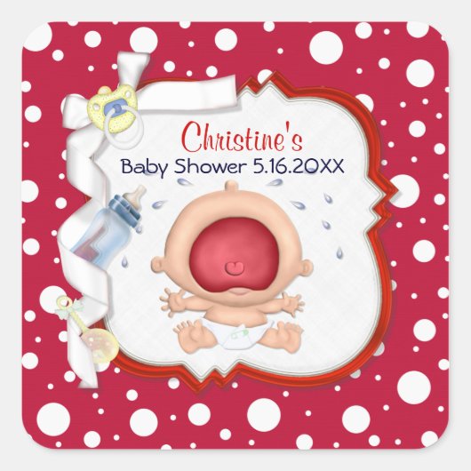 Baby Bawling Funny Neutral Baby shower Vierkante Sticker (Voorkant)
