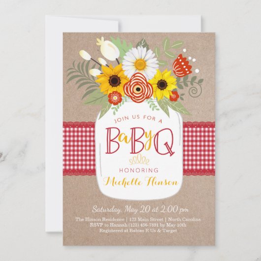 Baby BBQ Baby shower Invitation, BabyQ Invite Kaart (Voorkant)