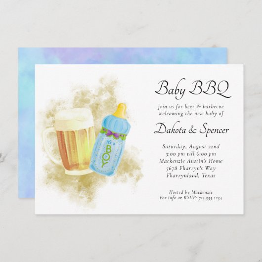 Baby BBQ en Bier | Zomer buitendouche thema Kaart (Voorkant / Achterkant)
