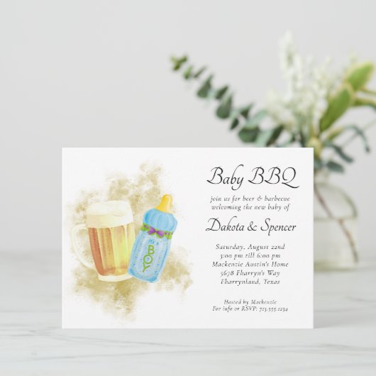 Baby BBQ en Bier | Zomer buitendouche thema Kaart (Staand voorkant)