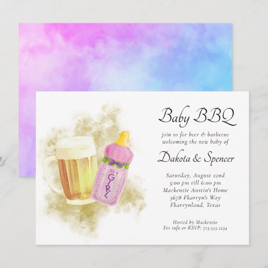 Baby BBQ en Bier | Zomer buitendouche thema Kaart (Voorkant / Achterkant)