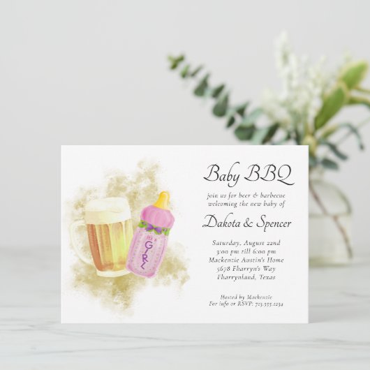 Baby BBQ en Bier | Zomer buitendouche thema Kaart (Staand voorkant)