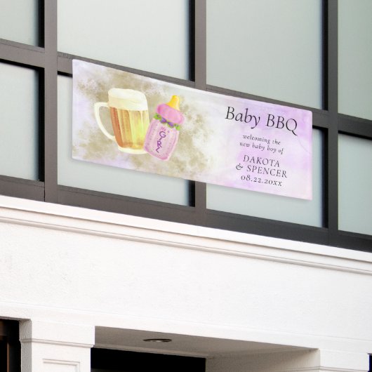 Baby BBQ en Bier | Zomer buitendouche thema Spandoek (Buitenkant Gebouw)