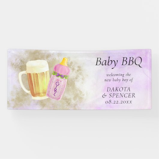 Baby BBQ en Bier | Zomer buitendouche thema Spandoek (Horizontaal)