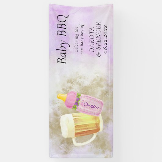 Baby BBQ en Bier | Zomer buitendouche thema Spandoek (Verticaal)