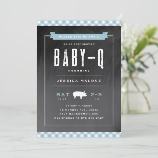 Baby BBQ Gingham co-ed baby shower Kaart (Staand voorkant)