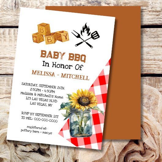 Baby BBQ Koppels Baby shower Thema Uitnodiging