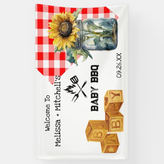 Baby BBQ Koppels baby shower welkomstbord banner (Verticaal)