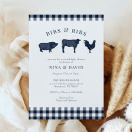 Baby BBQ Rustic Blue Pset Baby shower Kaart