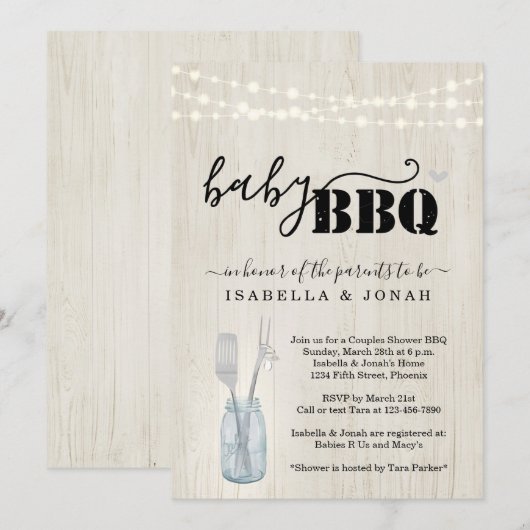 Baby BBQ Uitnodiging - Koppels Baby Q Barbeque (Voorkant / Achterkant)