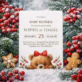 Baby Bear And Rowan Berries Baby Shower Invitation Kaart