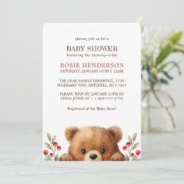Baby Bear And Rowan Berries Baby Shower Kaart