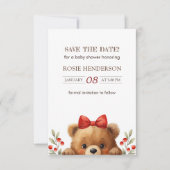 Baby Bear And Rowan Berries Baby Shower Save The Date (Voorkant)