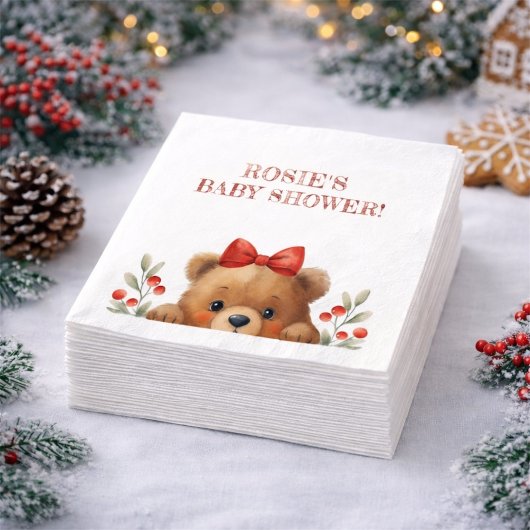 Baby Bear And Rowan Berries Baby Shower Servet