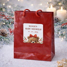 Baby Bear And Rowan Berries Baby Shower Vierkante Sticker