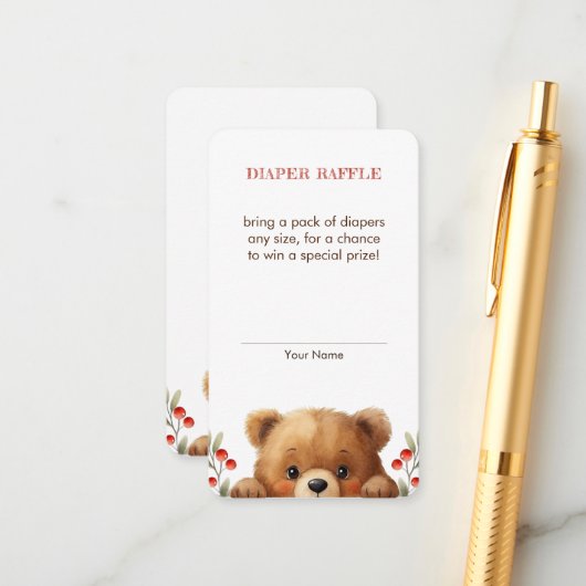 Baby Bear And Rowan Berries Diaper Raffle Informatiekaartje (Voorkant / Achterkant in situ)
