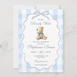 Baby Bear Baby Shower Invitation Editable Pale Blu Kaart