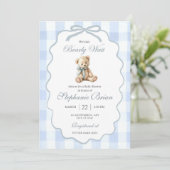 Baby Bear Baby Shower Invitation Editable Pale Blu Kaart (Staand voorkant)