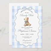 Baby Bear Baby Shower Invitation Editable Pale Blu Kaart (Voorkant / Achterkant)