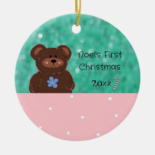 Baby Bear Baby's eerste kerstfeest Keramisch Ornament (Voorkant)