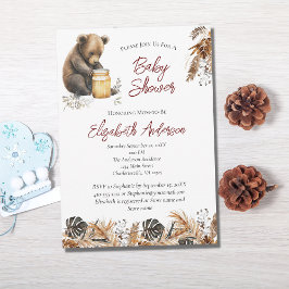 Baby Bear Boho Bruine Botanische Bloem Baby Shower Kaart