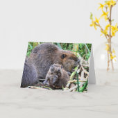 Baby Beaver en Familie Foto Kaart (Gele Bloem)