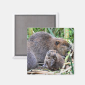 Baby Beaver en Familie Foto Magneet (Voorkant / Achterkant)