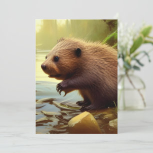 Baby Beaver Wilde Dieren Portretkaart Kaart