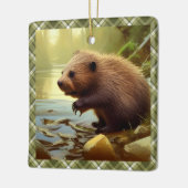 Baby Beaver Wildlife Portret Aangepast Keramisch Ornament (Links)