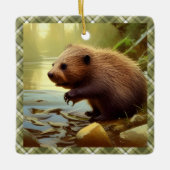 Baby Beaver Wildlife Portret Aangepast Keramisch Ornament (Voorkant)