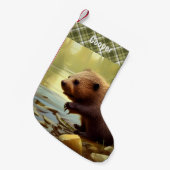 Baby Beaver Wildlife Portret Aangepast Kleine Kerstsok (Voorkant (Hangend))