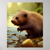 Baby Beaver Wildlife Portret Poster (Voorkant)