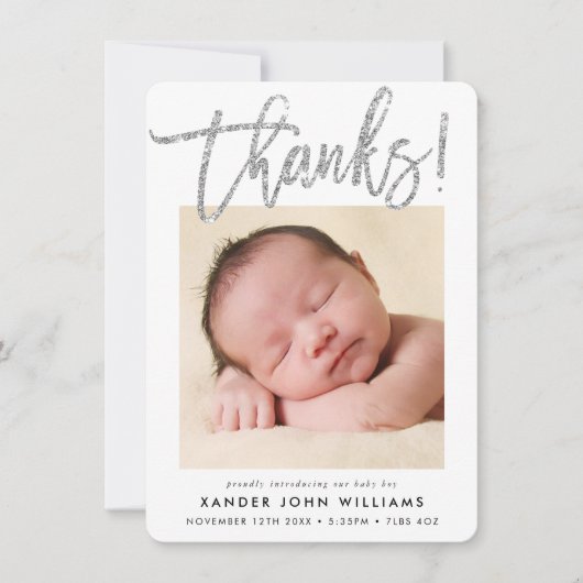 BABY BEDANKT modern minimalistisch script baby fot (Voorkant)