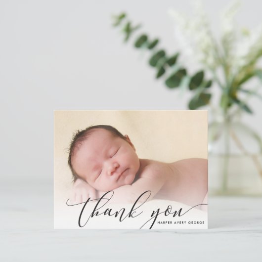 BABY BEDANKT Moderne luxe kalligrafie zwart (Staand voorkant)