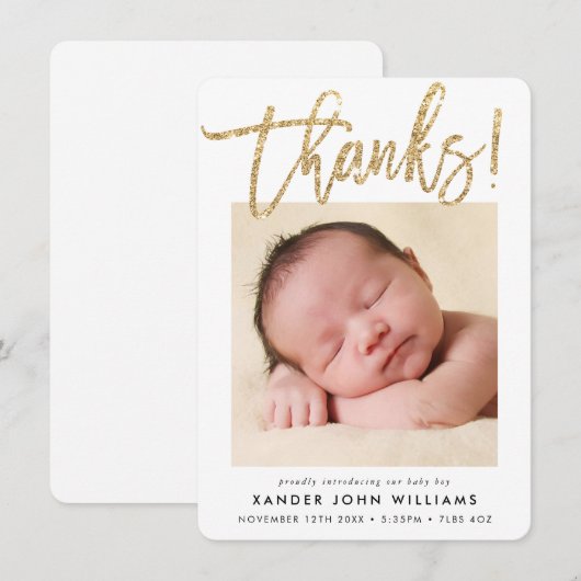 BABY BEDANKT Moderne Minimale Gouden Glitter baby  (Voorkant / Achterkant)