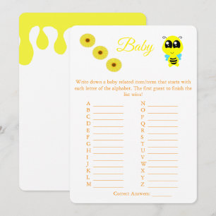 Baby Bee ABC Baby shower Game Kaart Flyer