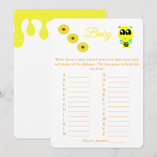Baby Bee | ABC Baby shower Game Kaart Flyer