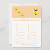 Baby Bee | ABC Baby shower Game Kaart Flyer (Voorkant)