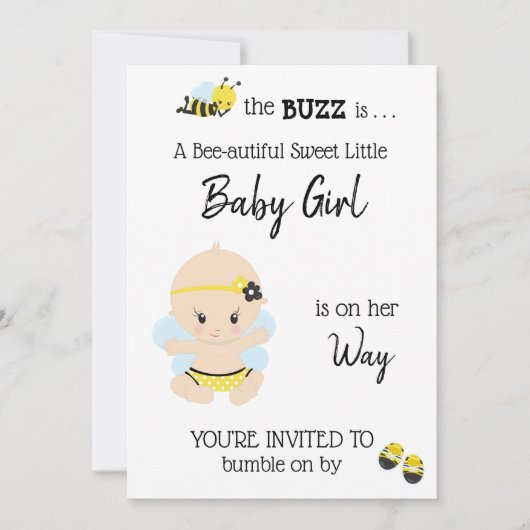 *~* Baby Bee Baby Girl Shower Uitnodiging (Voorkant)