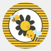 Baby Bee Baby shower Party gestript Ronde Sticker (Voorkant)