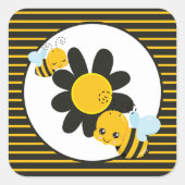 Baby Bee Baby shower Party gestript Vierkante Sticker (Voorkant)