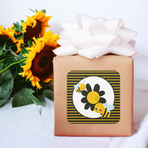 Baby Bee Baby shower Party gestript Vierkante Sticker